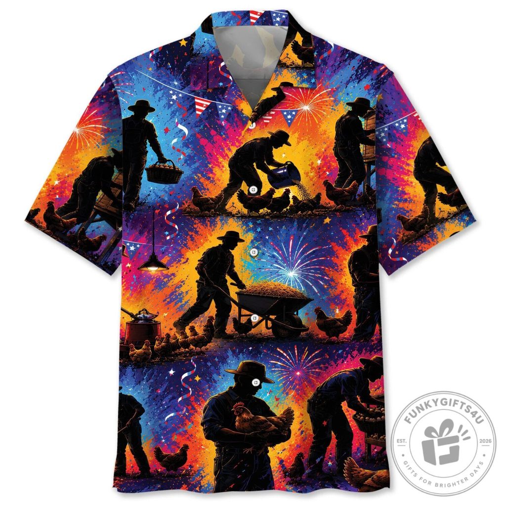 Colorful Chicken Farm Owner Vintage Art Hawaiian Shirt for Men 42 Colorful Chicken Farm Owner Vintage Art Hawaiian Shirt for Men