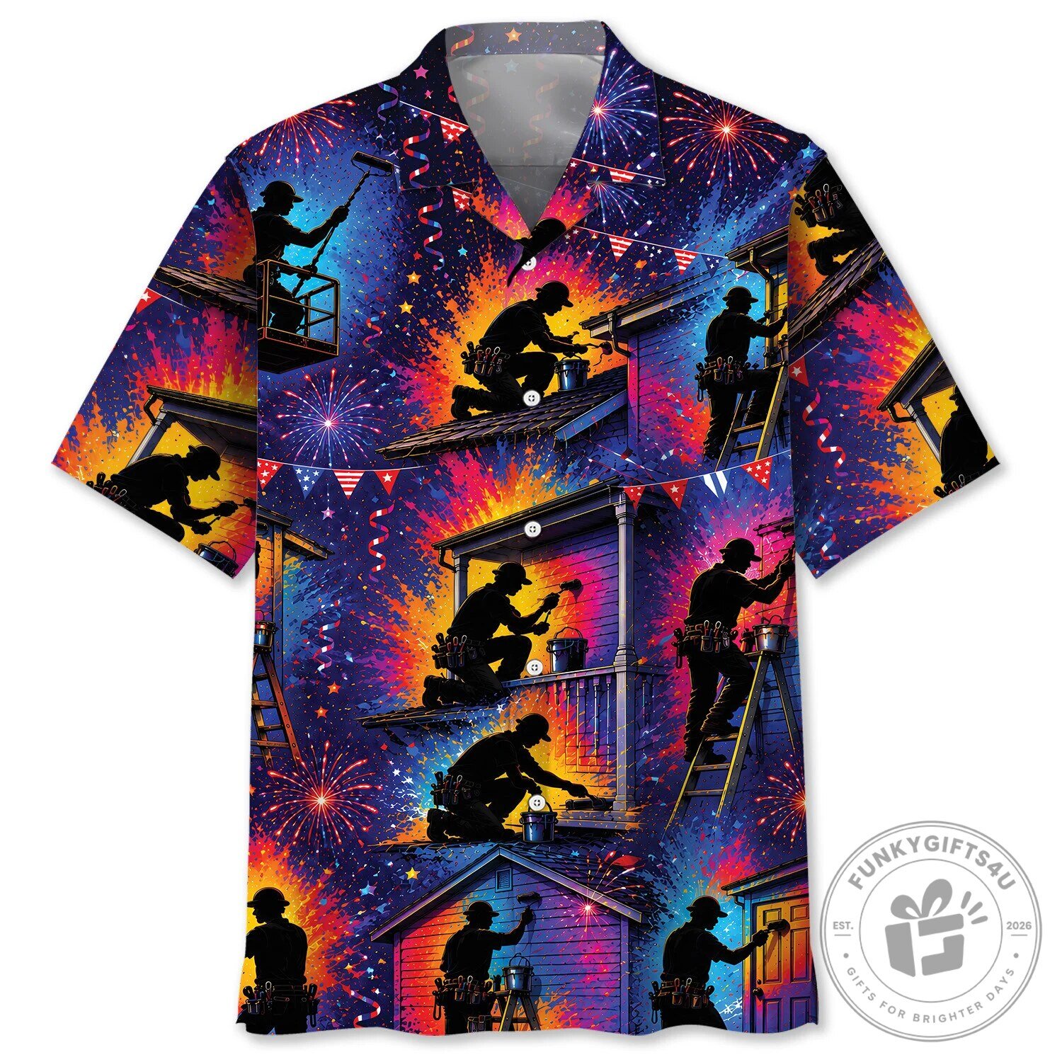 House Painter Silhouette Fireworks Hawaiian Shirt