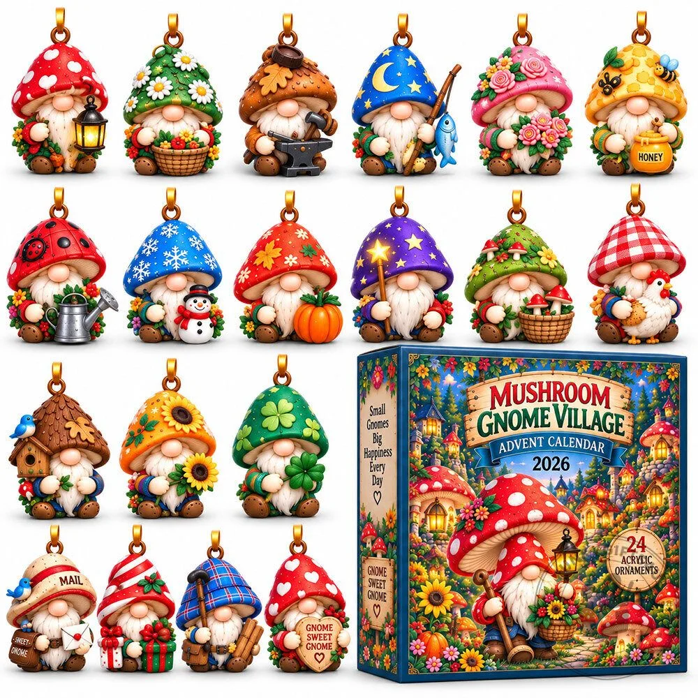 Mushroom Gnome Village 2026 Acrylic Ornaments Advent Calendar | Collectibles 7 Mushroom Gnome Village 2026 Acrylic Ornaments Advent Calendar | Collectibles