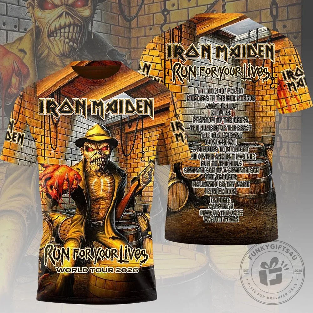 Iron Maiden Run For Your Lives World Tour 2026 Eddie T Shirt | Apparel