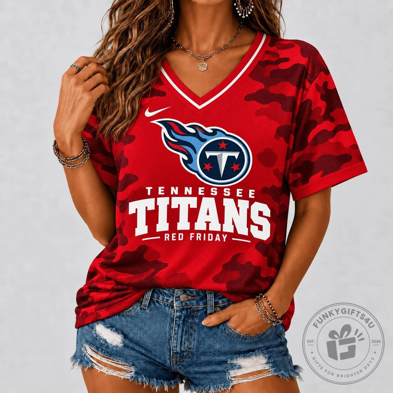 Tennessee Titans Red Friday Camouflage V-Neck Football Jersey