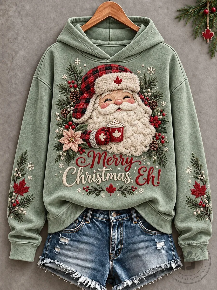 Merry Christmas Eh Canada Santa Claus Holiday Women's Hoodie