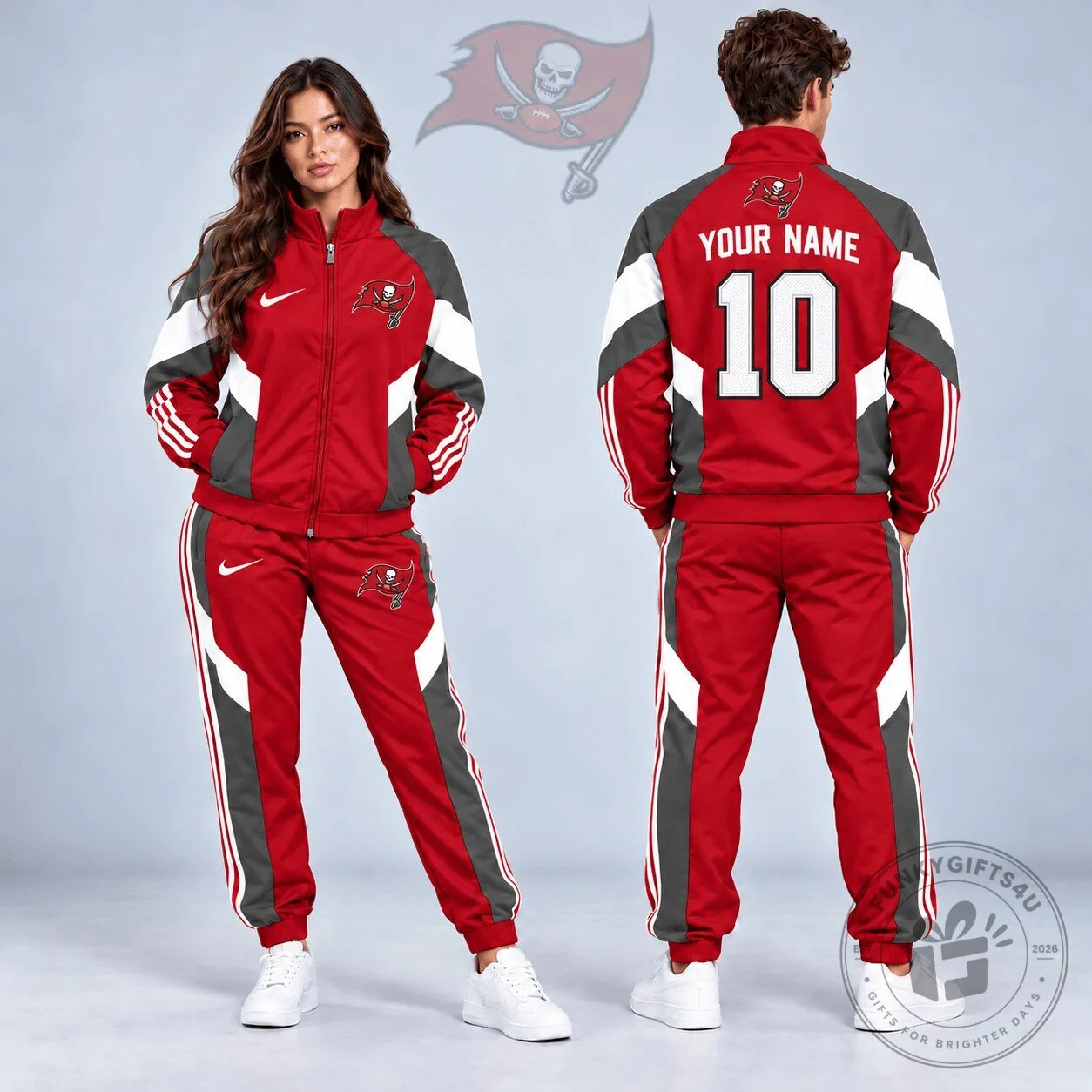 Tampa Bay Buccaneers Personalized Name and Number Red and Gray Track Jacket