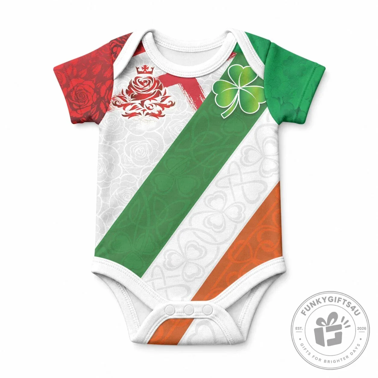 Ireland and England Celtic Shamrock and Roses Baby Bodysuit