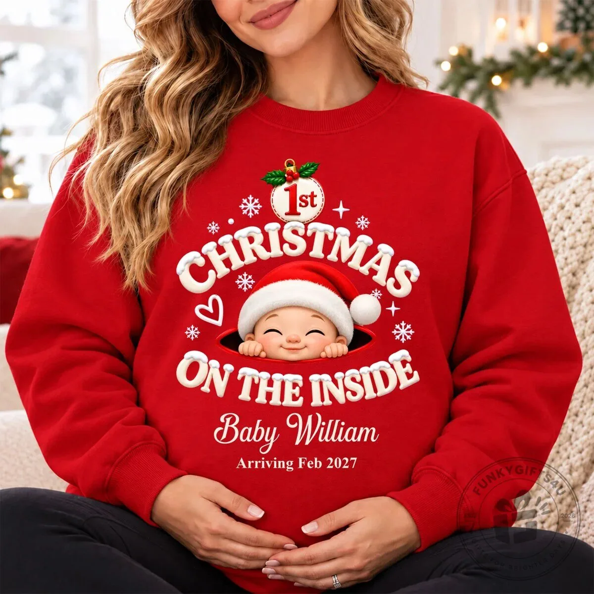 Personalized Baby's First Christmas On The Inside Pregnancy Announcement Sweatshirt 6 Personalized Baby
