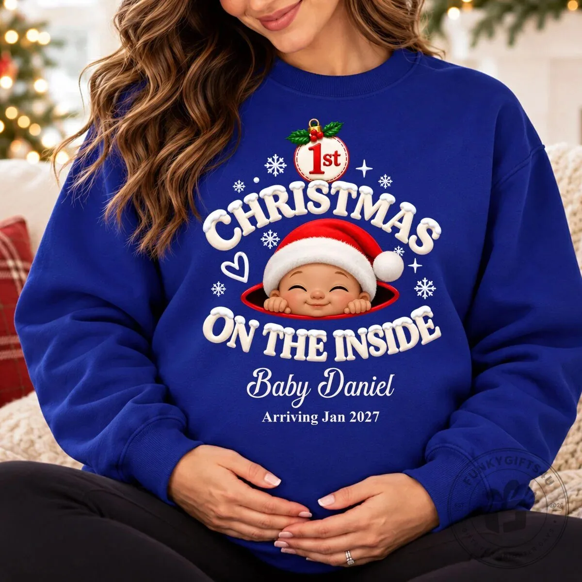 Personalized Baby's First Christmas On The Inside Pregnancy Announcement Sweatshirt 7 Personalized Baby