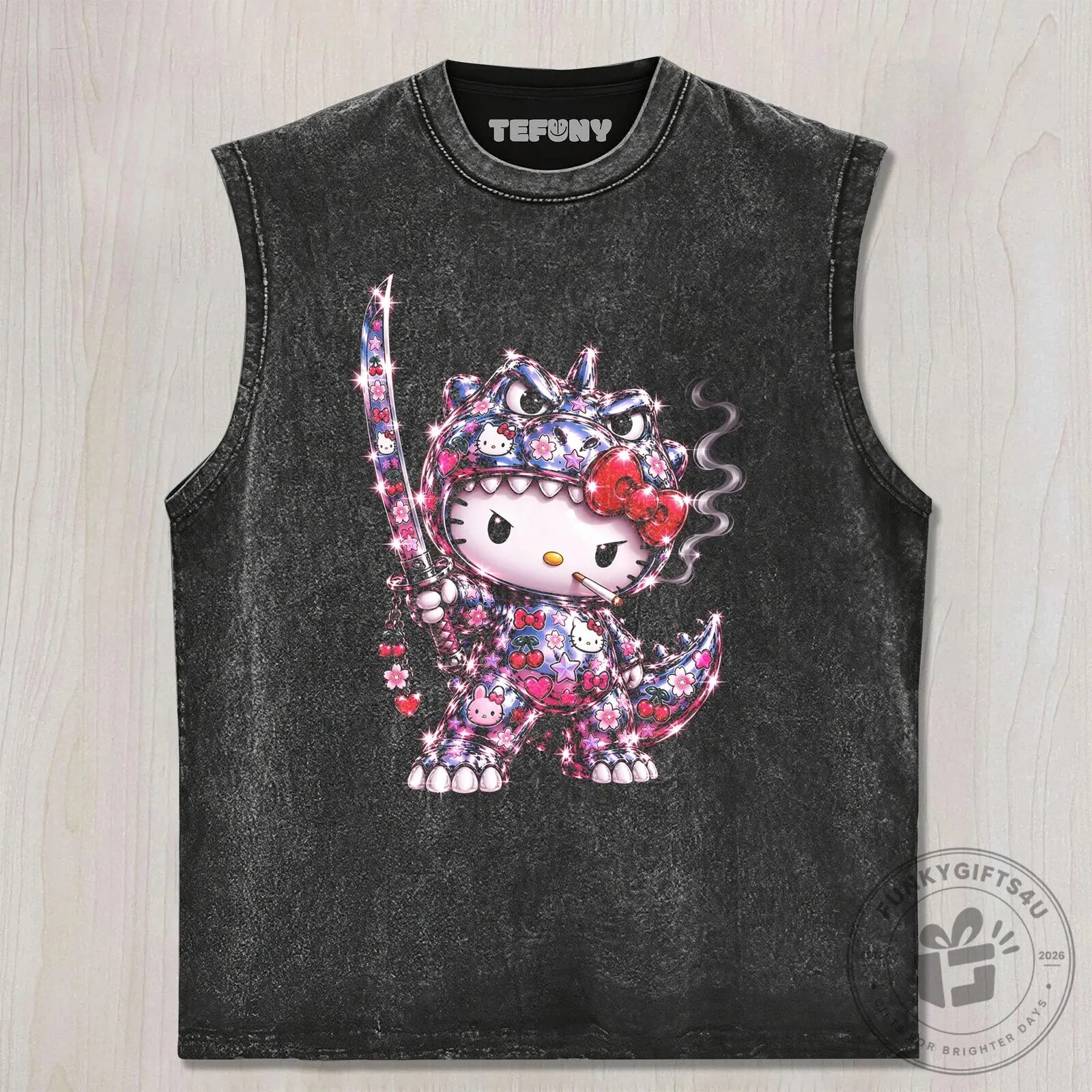 Sparkling Hello Kitty Dinosaur Samurai Sword Dark Humor T-Shirt 10 Sparkling Hello Kitty Dinosaur Samurai Sword Dark Humor T-Shirt