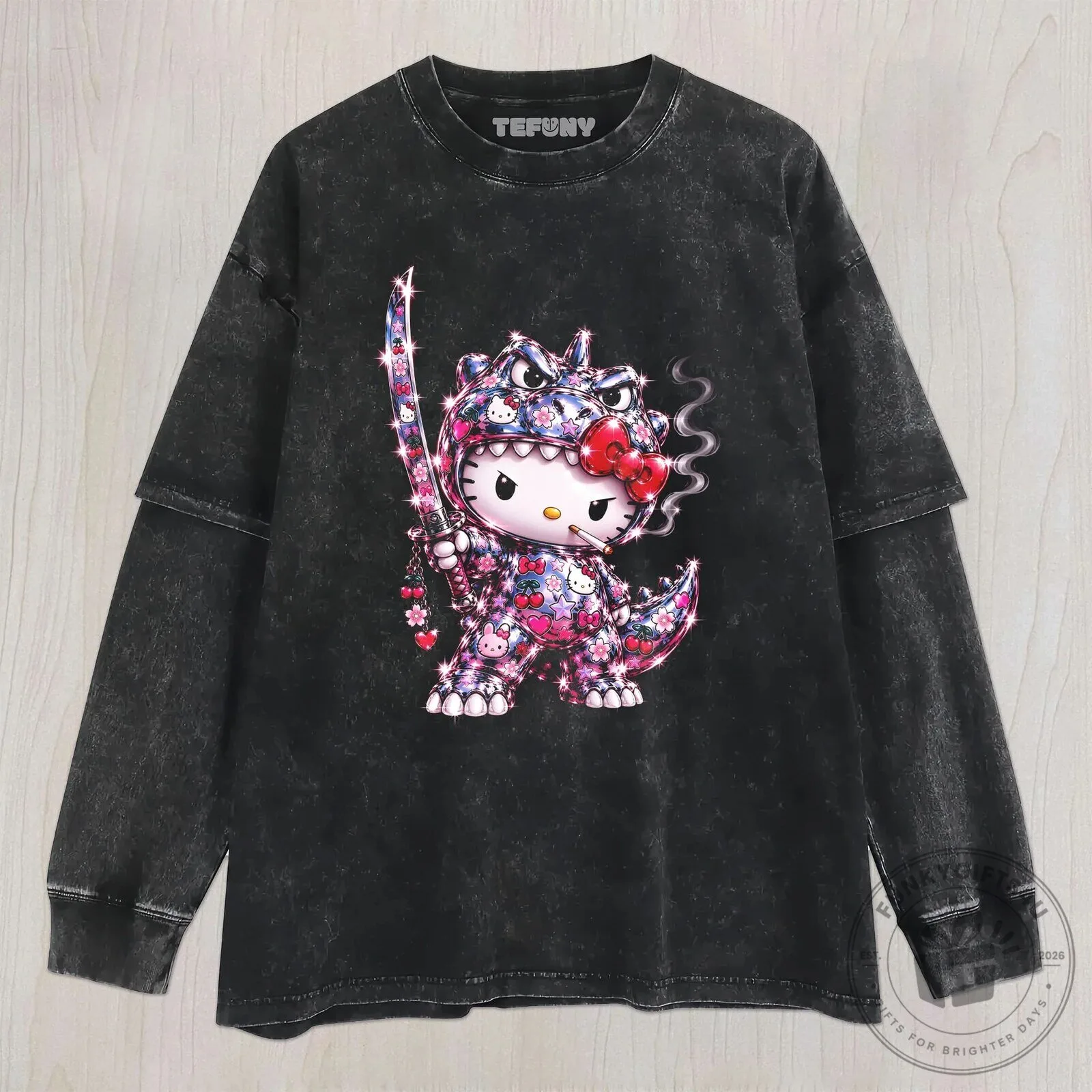 Sparkling Hello Kitty Dinosaur Samurai Sword Dark Humor T-Shirt 11 Sparkling Hello Kitty Dinosaur Samurai Sword Dark Humor T-Shirt