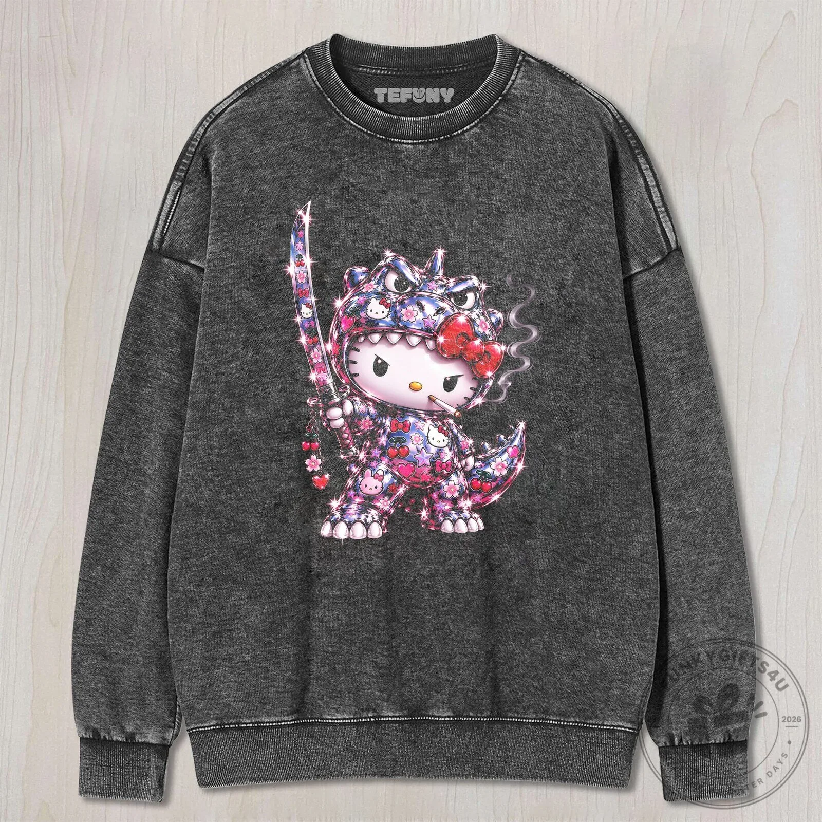 Sparkling Hello Kitty Dinosaur Samurai Sword Dark Humor T-Shirt 12 Sparkling Hello Kitty Dinosaur Samurai Sword Dark Humor T-Shirt