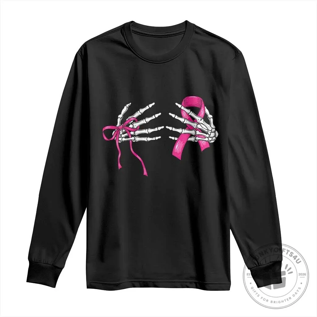 Skeleton Hands Pink Ribbon Breast Cancer Awareness Long Sleeve T-Shirt 5 Skeleton Hands Pink Ribbon Breast Cancer Awareness Long Sleeve T-Shirt