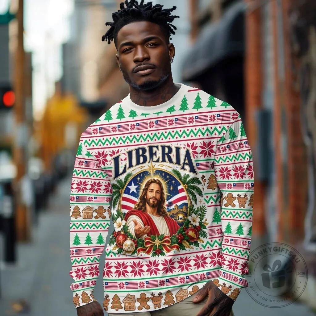 Liberia Jesus Christmas Ugly Sweater Style Long-Sleeve Shirt