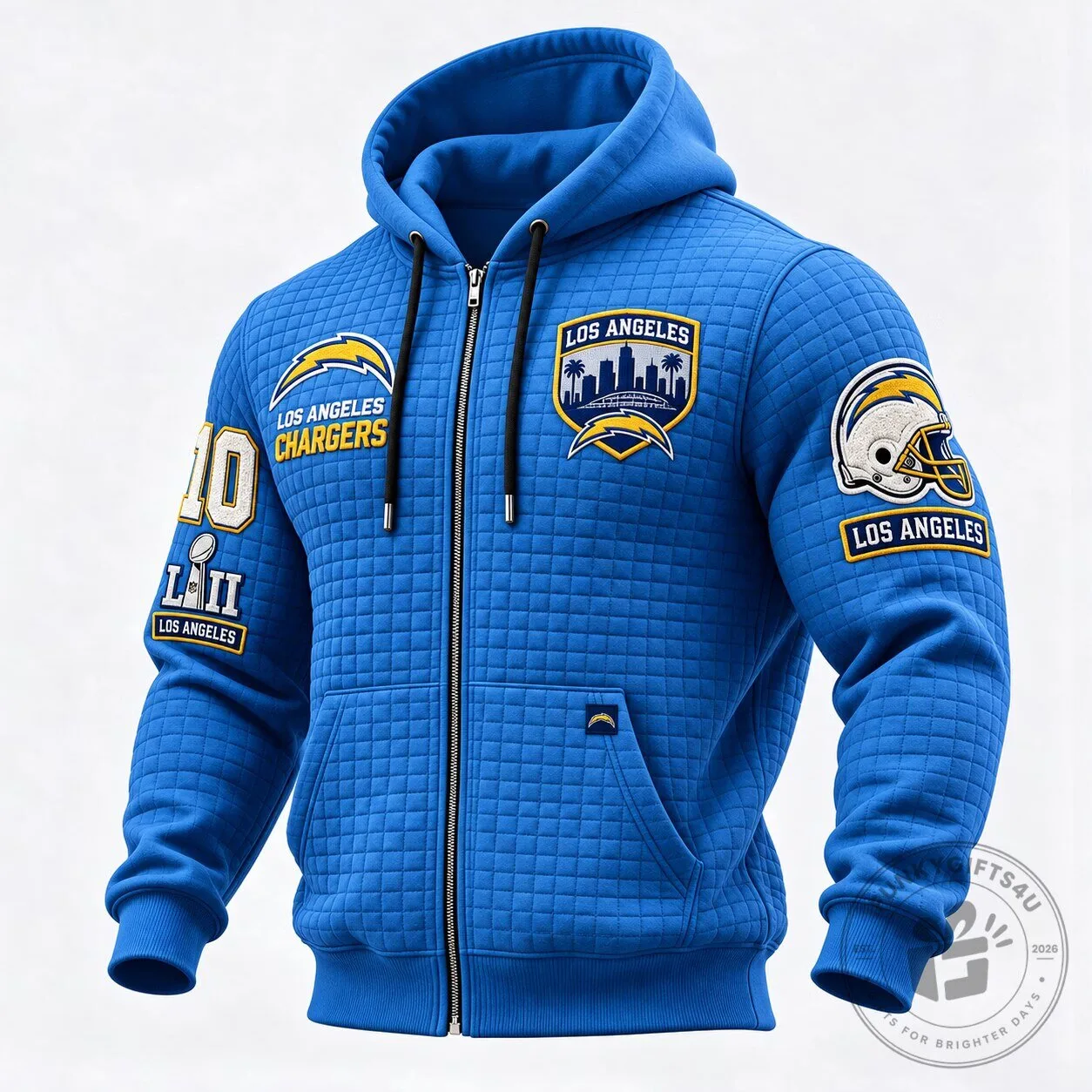 Los Angeles Chargers Super Bowl LVII Blue Waffle Knit Full-Zip Hoodie 2 Los Angeles Chargers Super Bowl LVII Blue Waffle Knit Full-Zip Hoodie