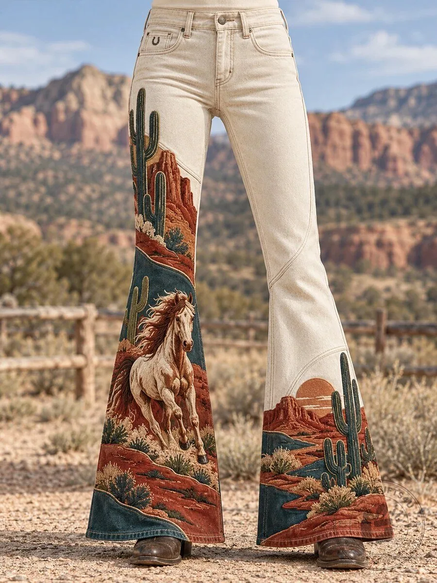 Western Cowboy Culture Flared Bell Bottom Pants