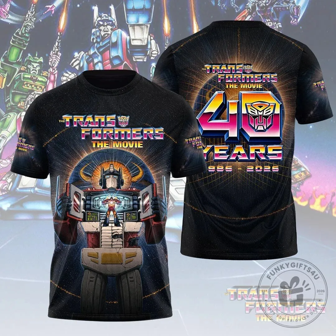 40th Anniversary Black T-Shirt of Optimus Prime from Transformers The Movie