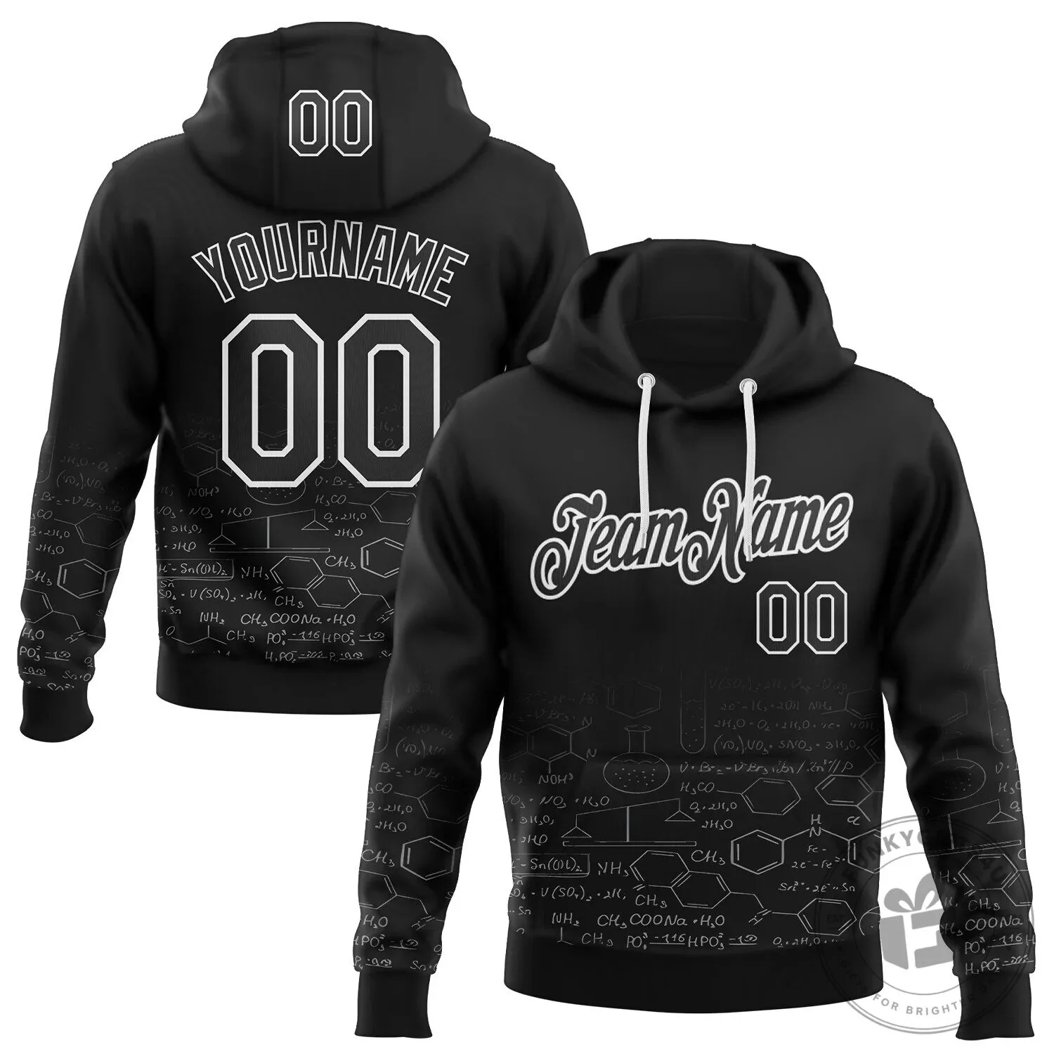 Custom Black and White Science Chemical Formula Personalized Hoodie