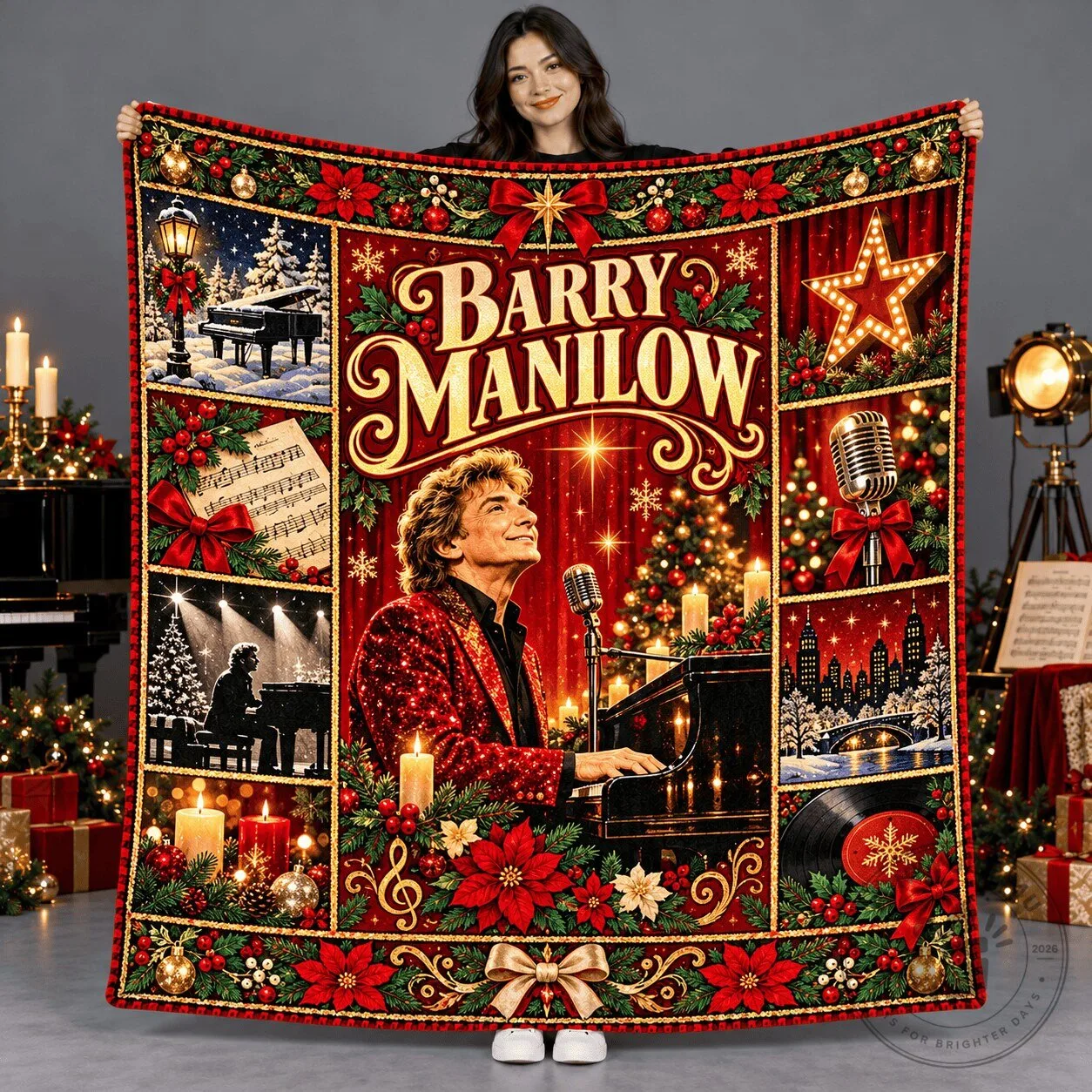 Barry Manilow Red Jacket Stage Portrait Christmas Holiday Fleece Blanket