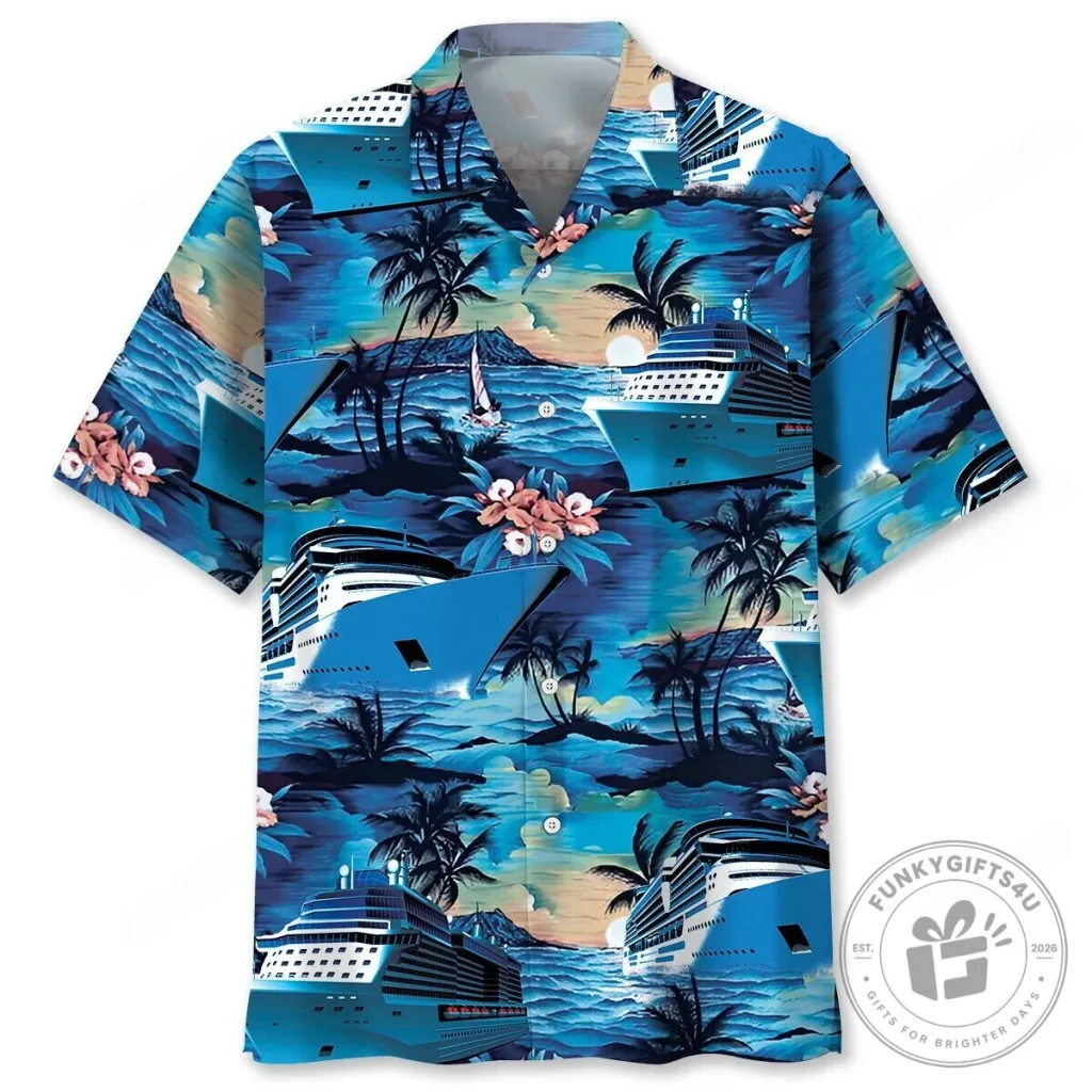 Tropical Cruise Ship Ocean Sunset Hawaiian Shirt for Men and Women Tropical Cruise Ship Ocean Sunset Hawaiian Shirt for Men and Women