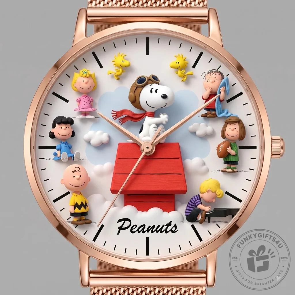 Peanuts Snoopy and Friends Rose Gold Mesh Strap Quartz Watch Peanuts Snoopy and Friends Rose Gold Mesh Strap Quartz Watch