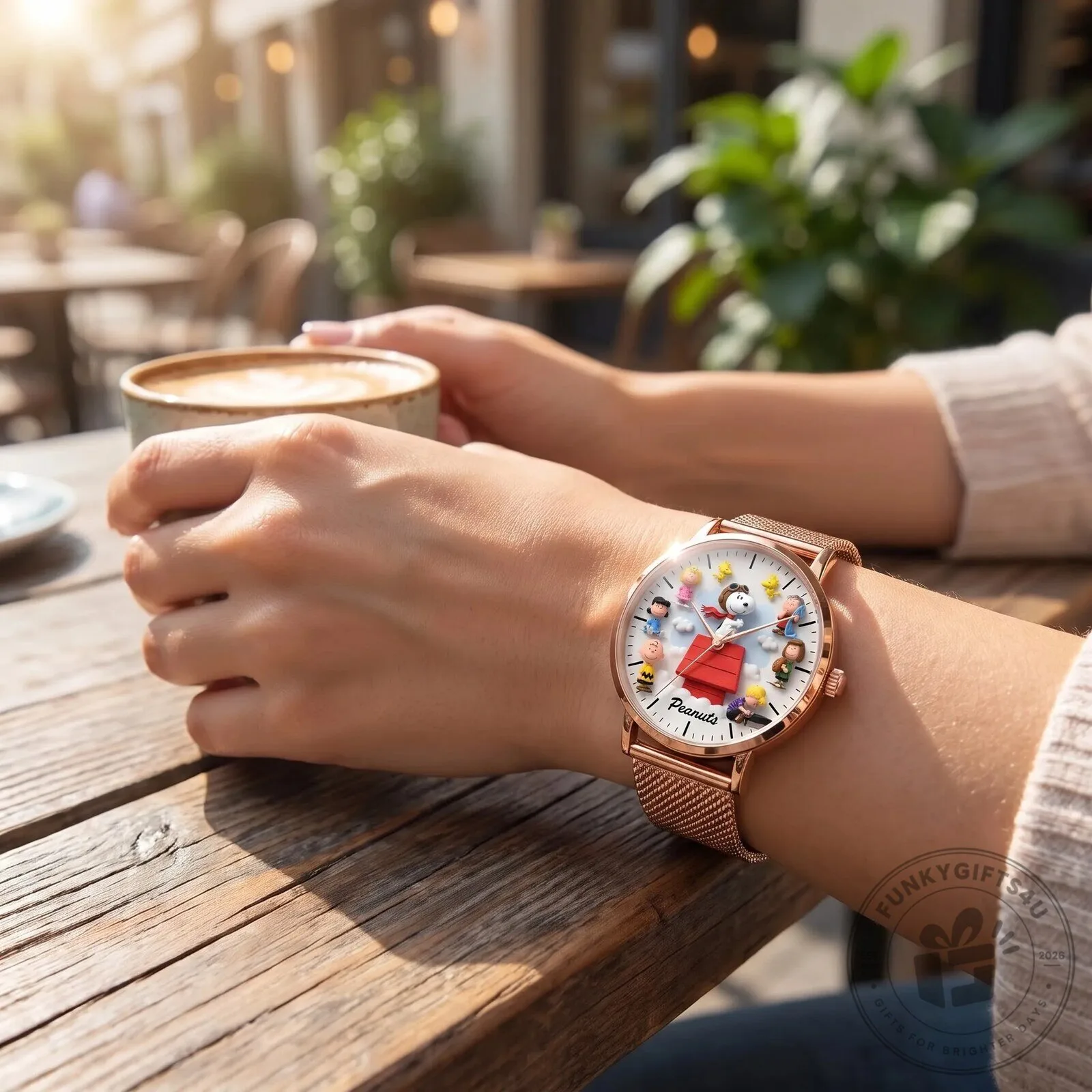 Peanuts Snoopy and Friends Rose Gold Mesh Strap Quartz Watch 11 Peanuts Snoopy and Friends Rose Gold Mesh Strap Quartz Watch