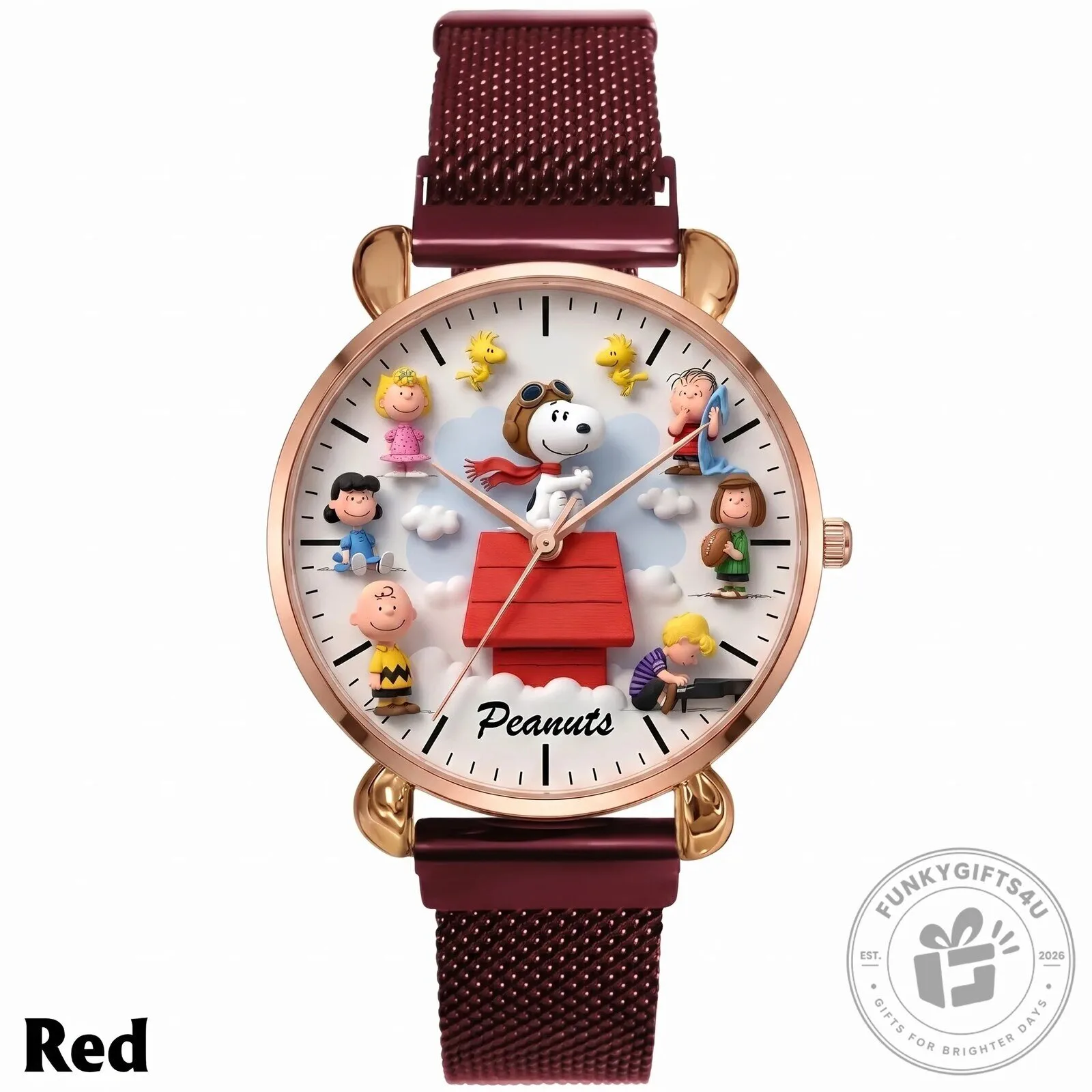 Peanuts Snoopy and Friends Rose Gold Mesh Strap Quartz Watch 13 Peanuts Snoopy and Friends Rose Gold Mesh Strap Quartz Watch