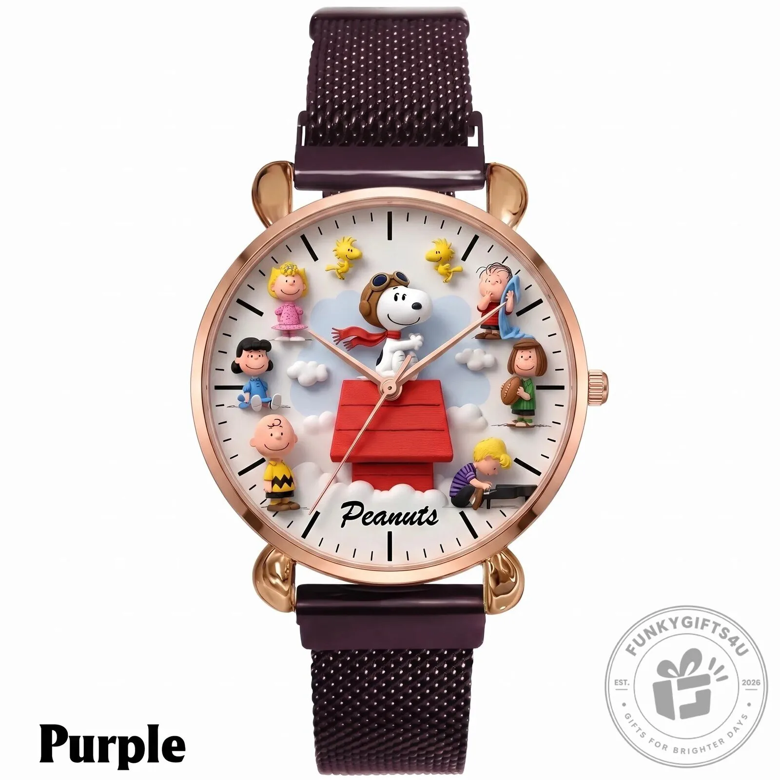 Peanuts Snoopy and Friends Rose Gold Mesh Strap Quartz Watch 14 Peanuts Snoopy and Friends Rose Gold Mesh Strap Quartz Watch