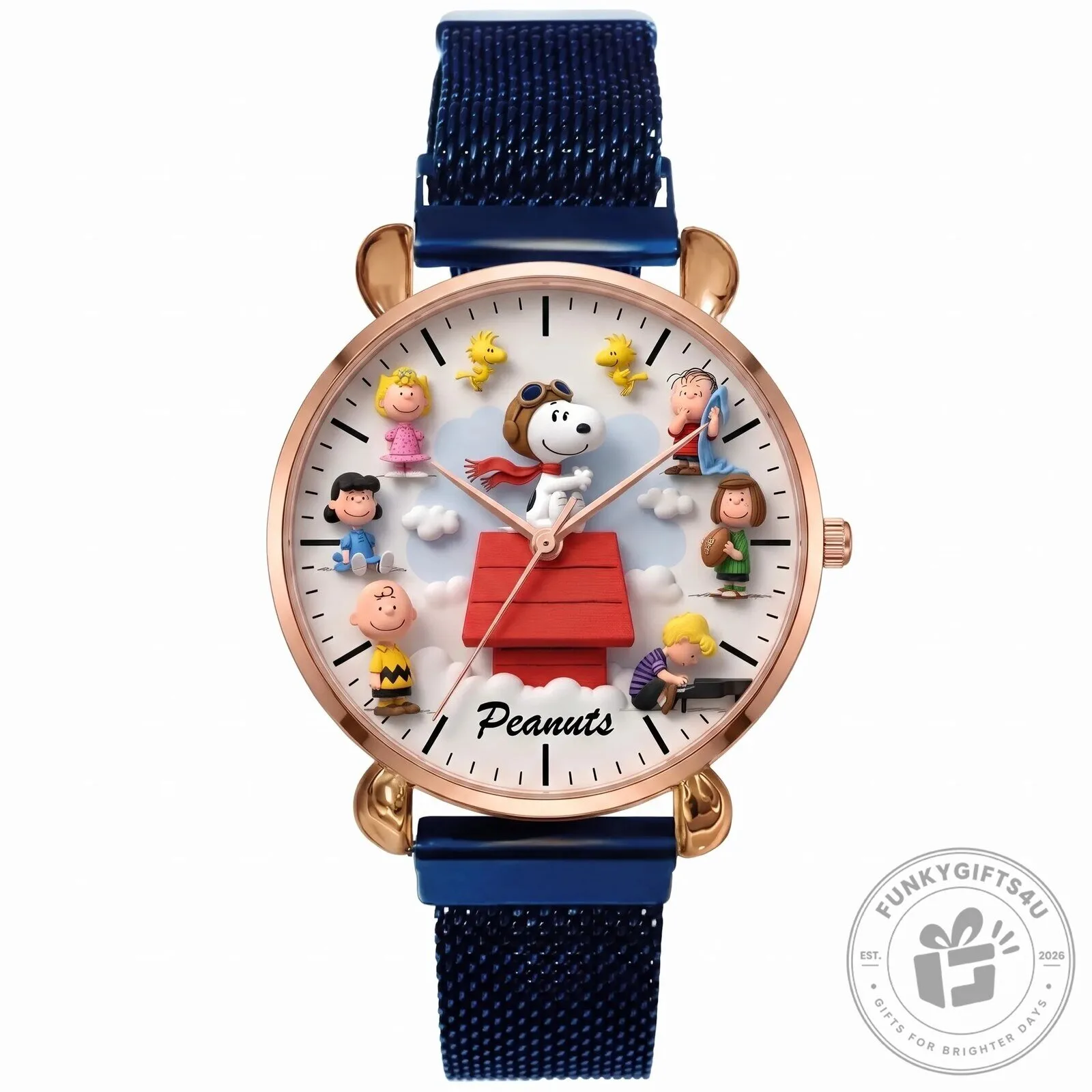 Peanuts Snoopy and Friends Rose Gold Mesh Strap Quartz Watch 15 Peanuts Snoopy and Friends Rose Gold Mesh Strap Quartz Watch