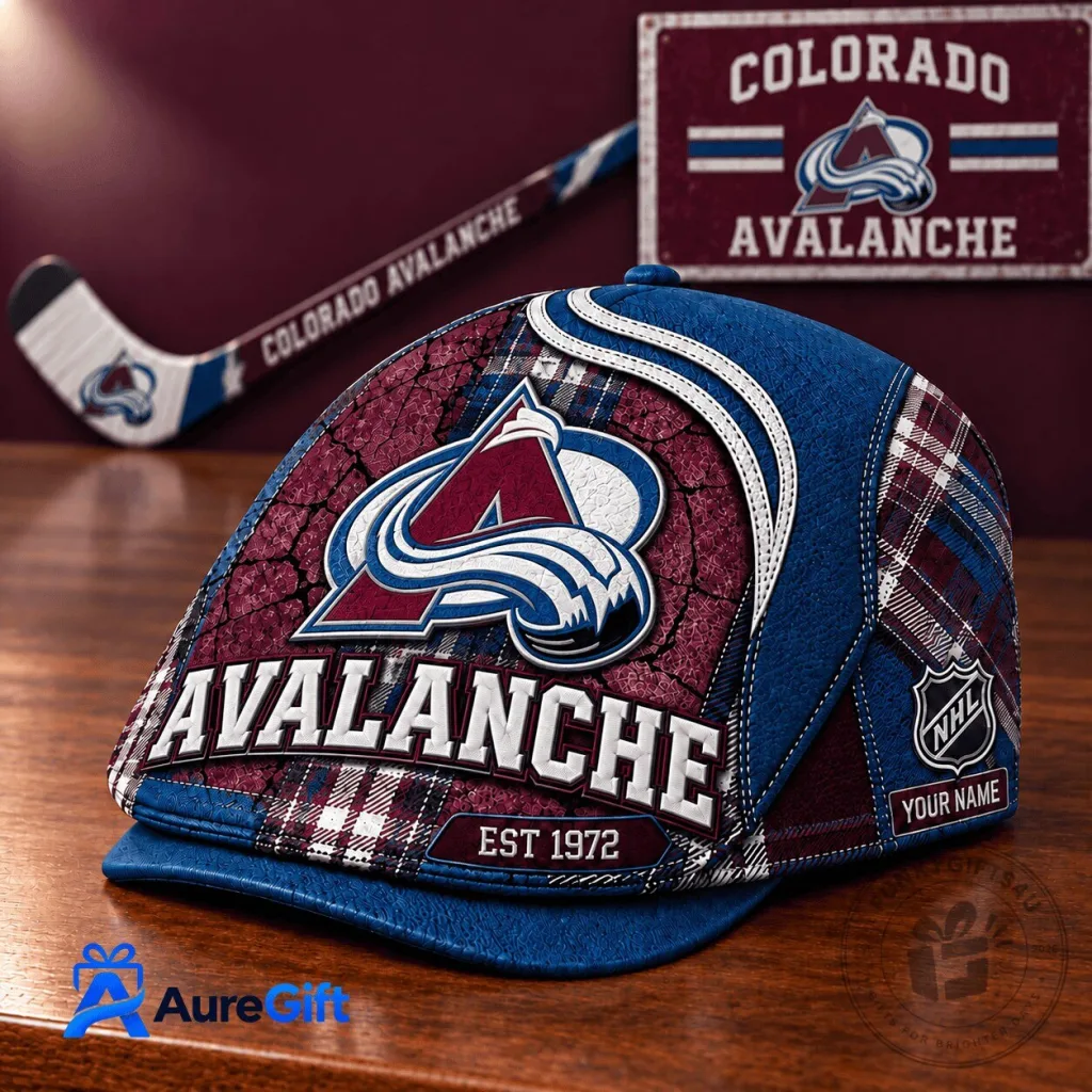 Colorado Avalanche National Hockey League Plaid Personalized Flat Cap Hat Colorado Avalanche National Hockey League Plaid Personalized Flat Cap Hat
