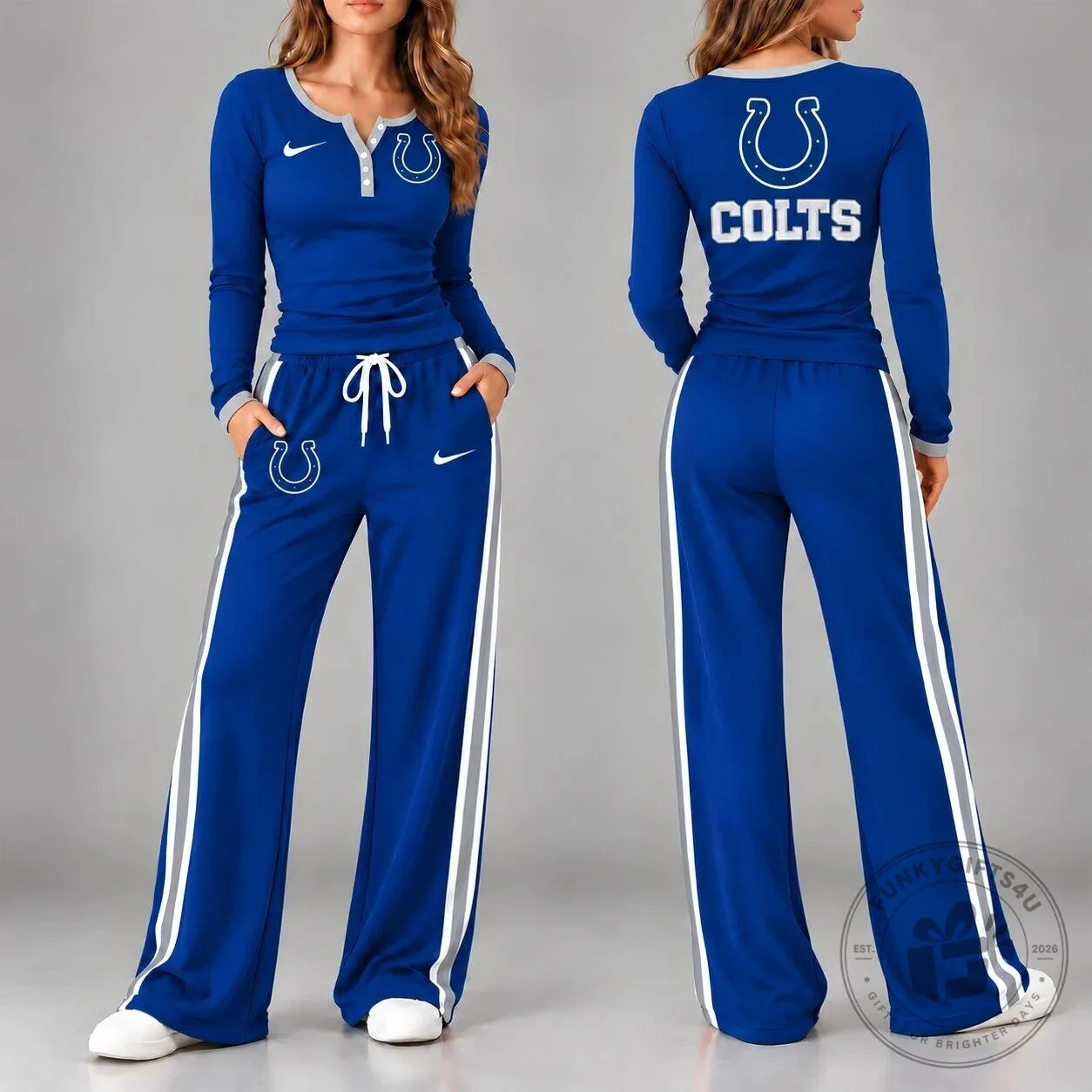 Indianapolis Colts Women's Blue Long Sleeve Henley Top and Pants Set