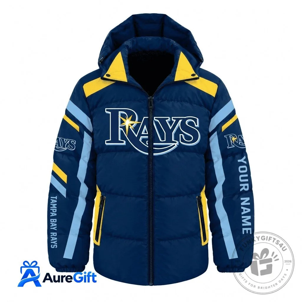 Tampa Bay Rays MLB Baseball Team Logo Custom Name Waterproof Thickened Down Jacket