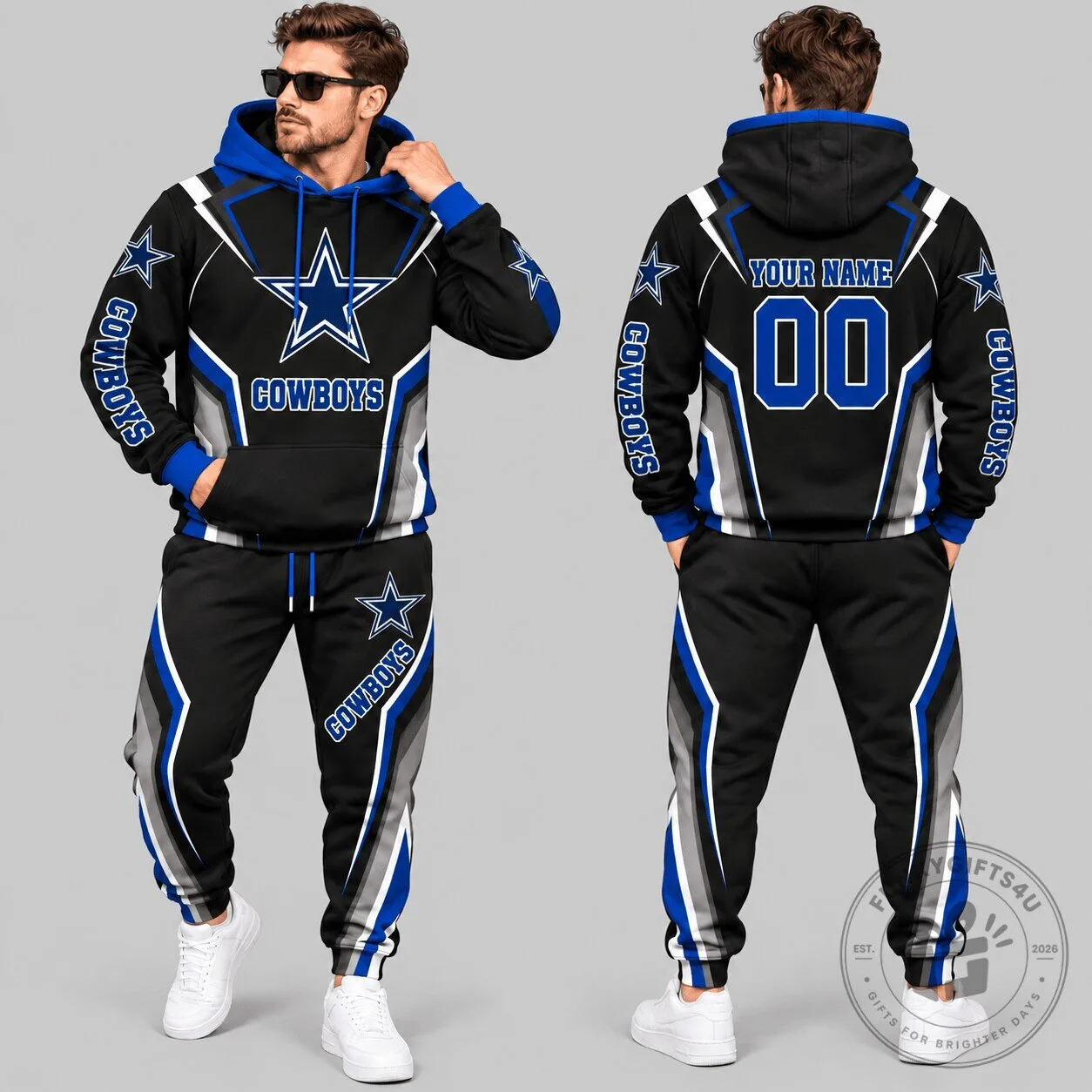 Dallas Cowboys Gradient Stripe Personalized Hoodie and Sweatpants Set