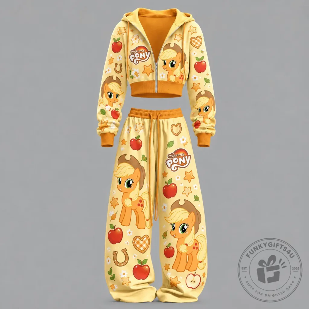 Cropped Hoodie and Sweatpants Set Featuring My Little Pony's Applejack Character Cropped Hoodie and Sweatpants Set Featuring My Little Pony's Applejack Character