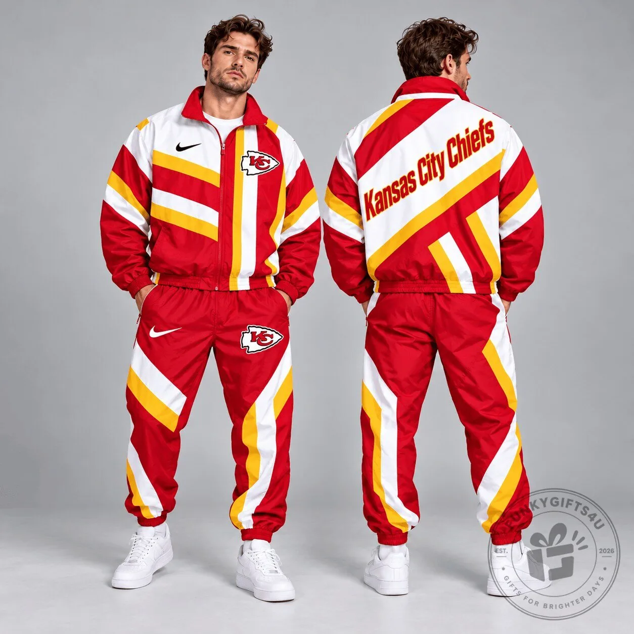 Kansas City Chiefs Retro Geometric Stripe Full Zip Windbreaker Jacket