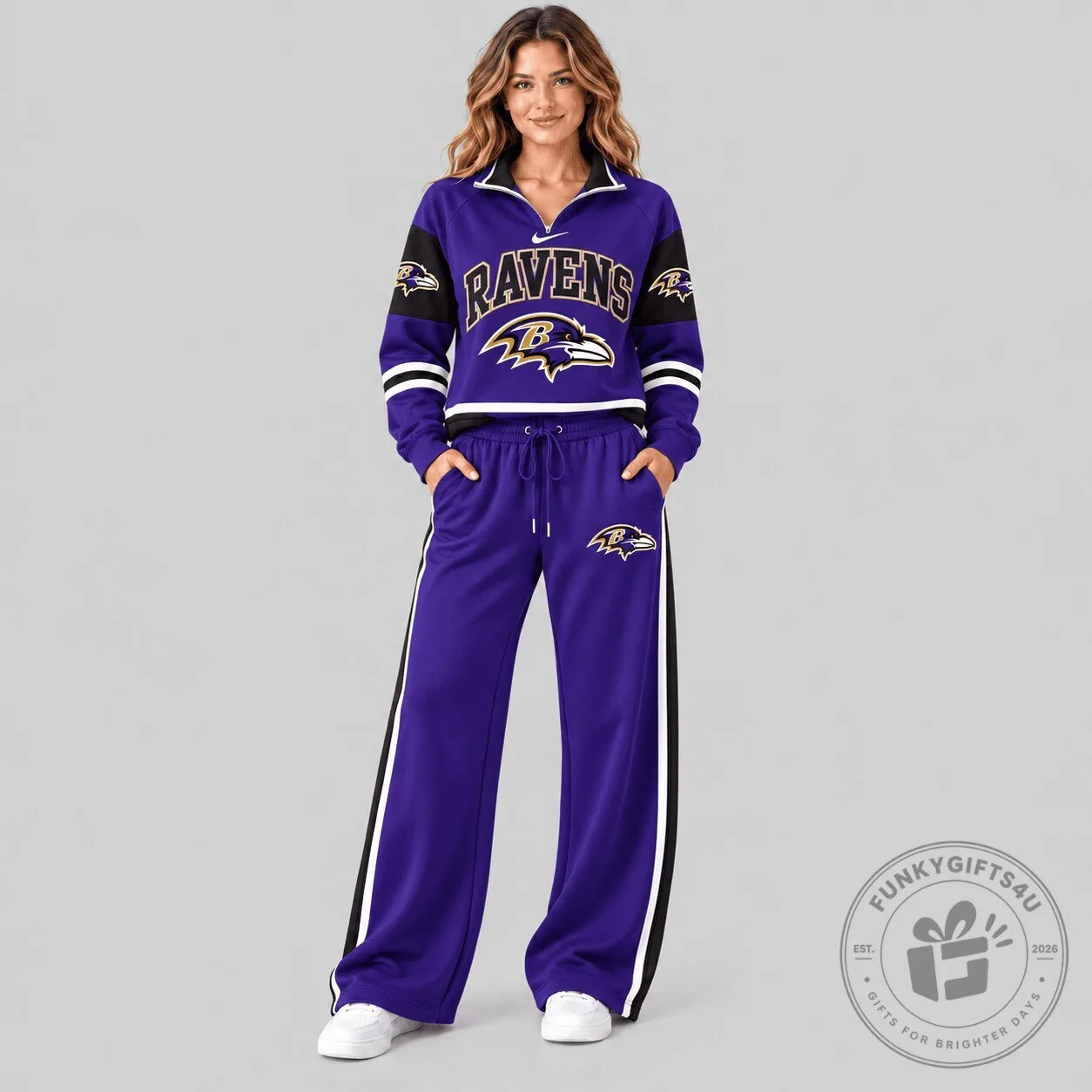 Baltimore Ravens Women's Purple Cropped Quarter-Zip Sweatshirt and Pants Set